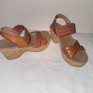 Skechers Tan Wedge Sandals with Stylish Straps